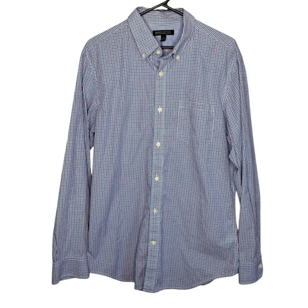 Banana republic soft wash tailored slim fit button front shirt blue purple large